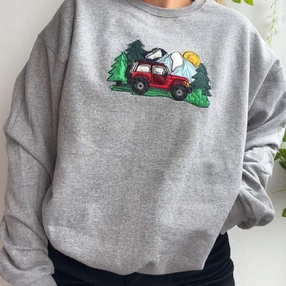 NWT vintage backroading mountains patchwork embroidered crewneck sweatshirt